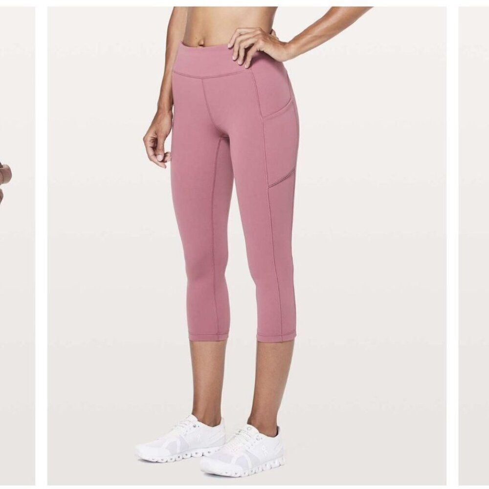 Lululemon 8 Speed Up Crop Leggings 21" Moss Rose Pink Yoga Athletic Side Pockets